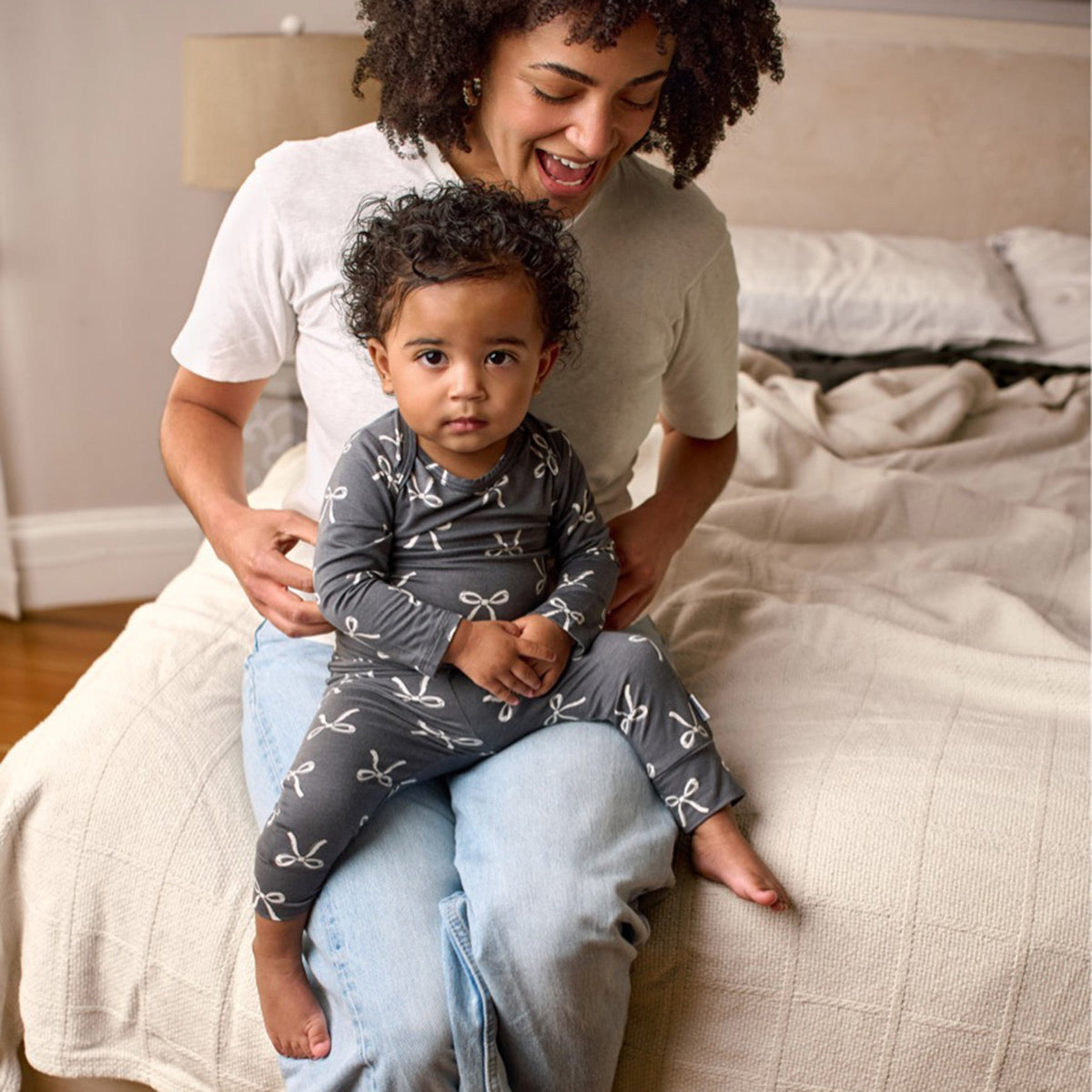 2-Piece Baby Girls Gray Bow Onesie® Pant Set-Gerber Childrenswear Wholesale