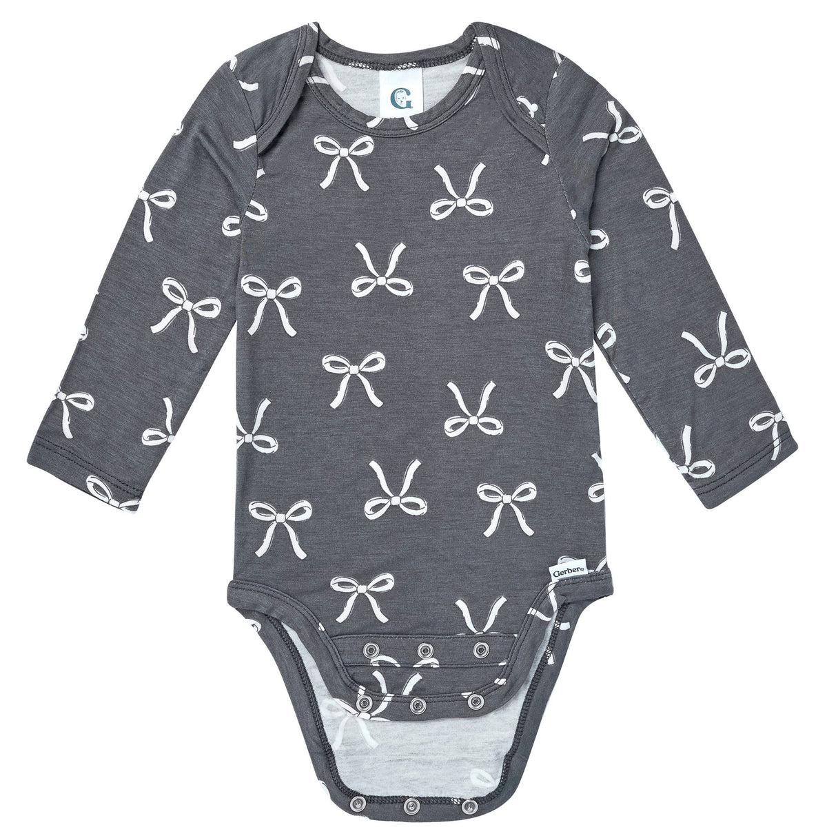 2-Piece Baby Girls Gray Bow Onesie® Pant Set-Gerber Childrenswear Wholesale