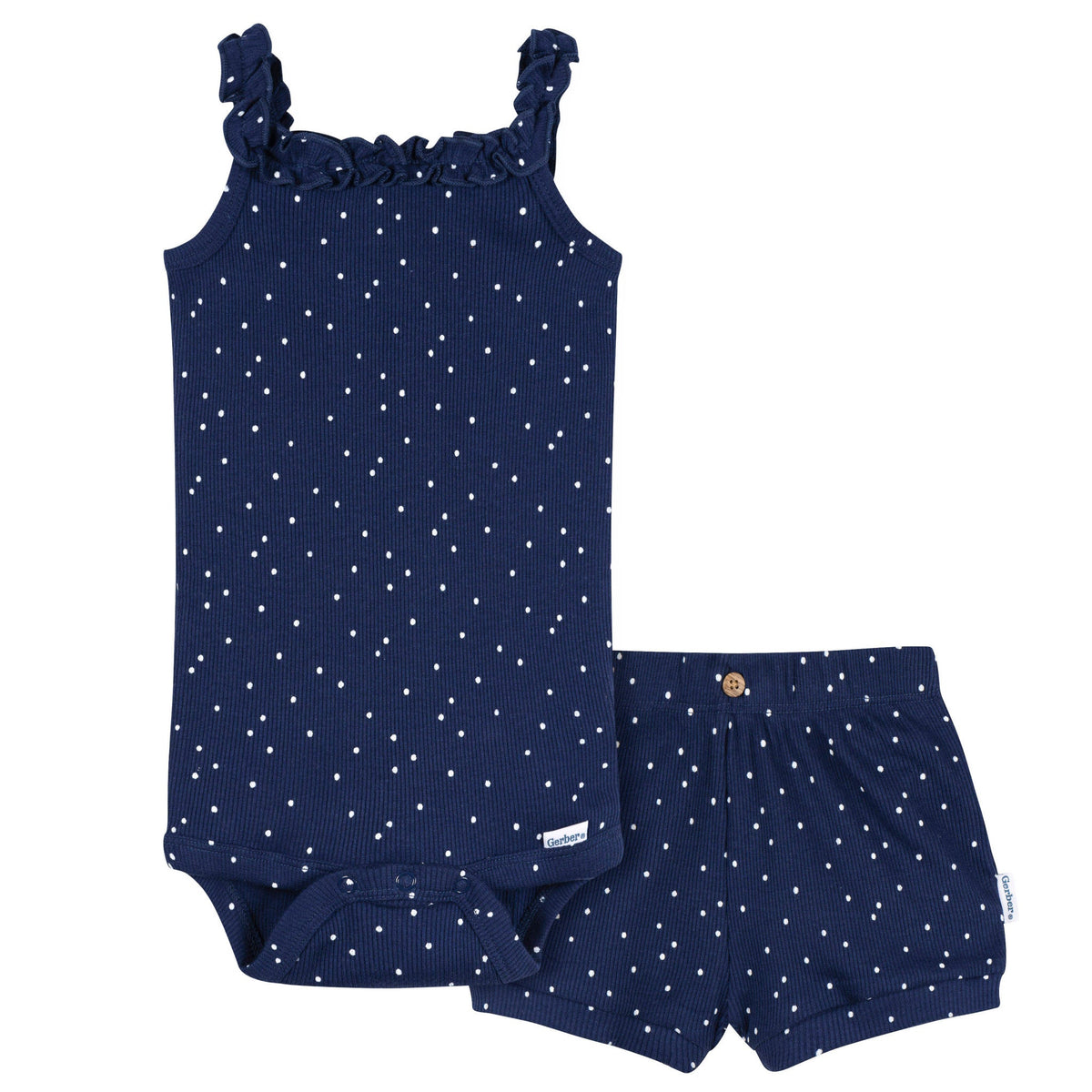2-Piece Baby Girls Navy Bodysuit & Shorts Set