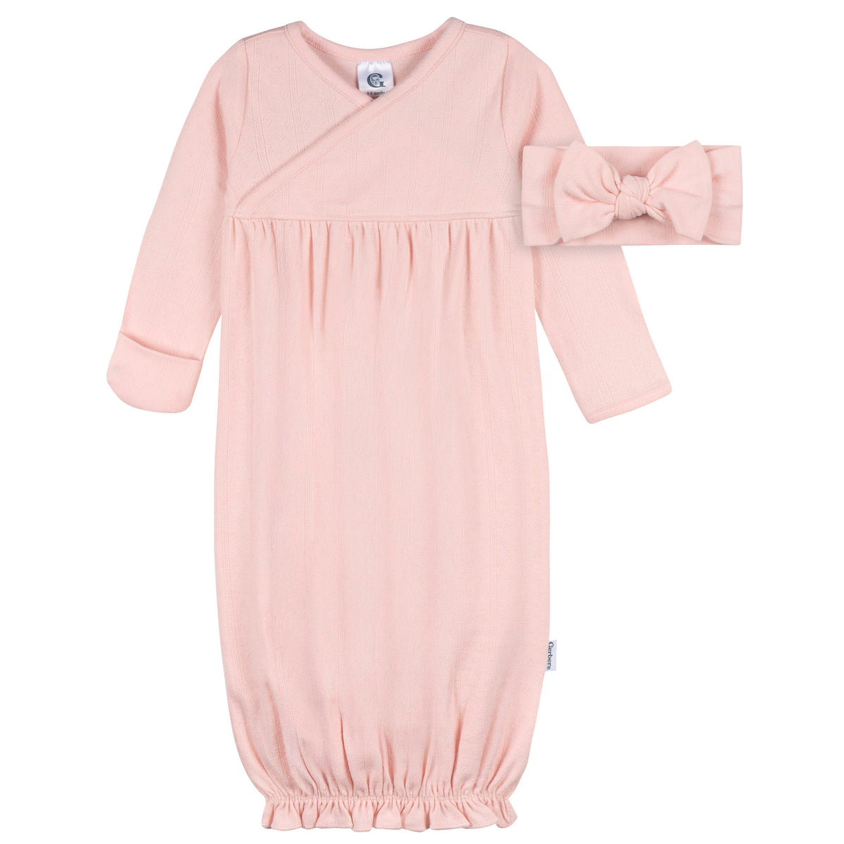 2-Piece Baby Girls Pink Dogwood Gown & Hat Set
