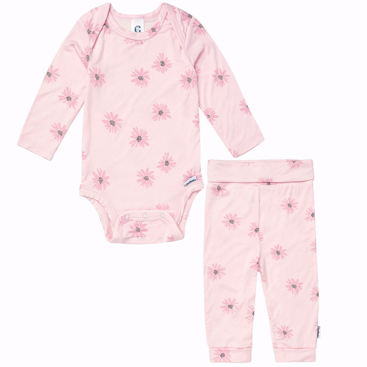 2-Piece Baby Girls Pink Floral Onesie® Pant Set-Gerber Childrenswear Wholesale