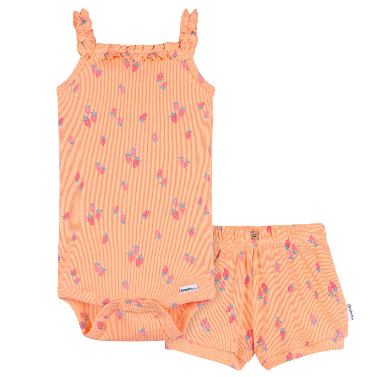 2-Piece Baby Girls Strawberries Bodysuit & Shorts Set