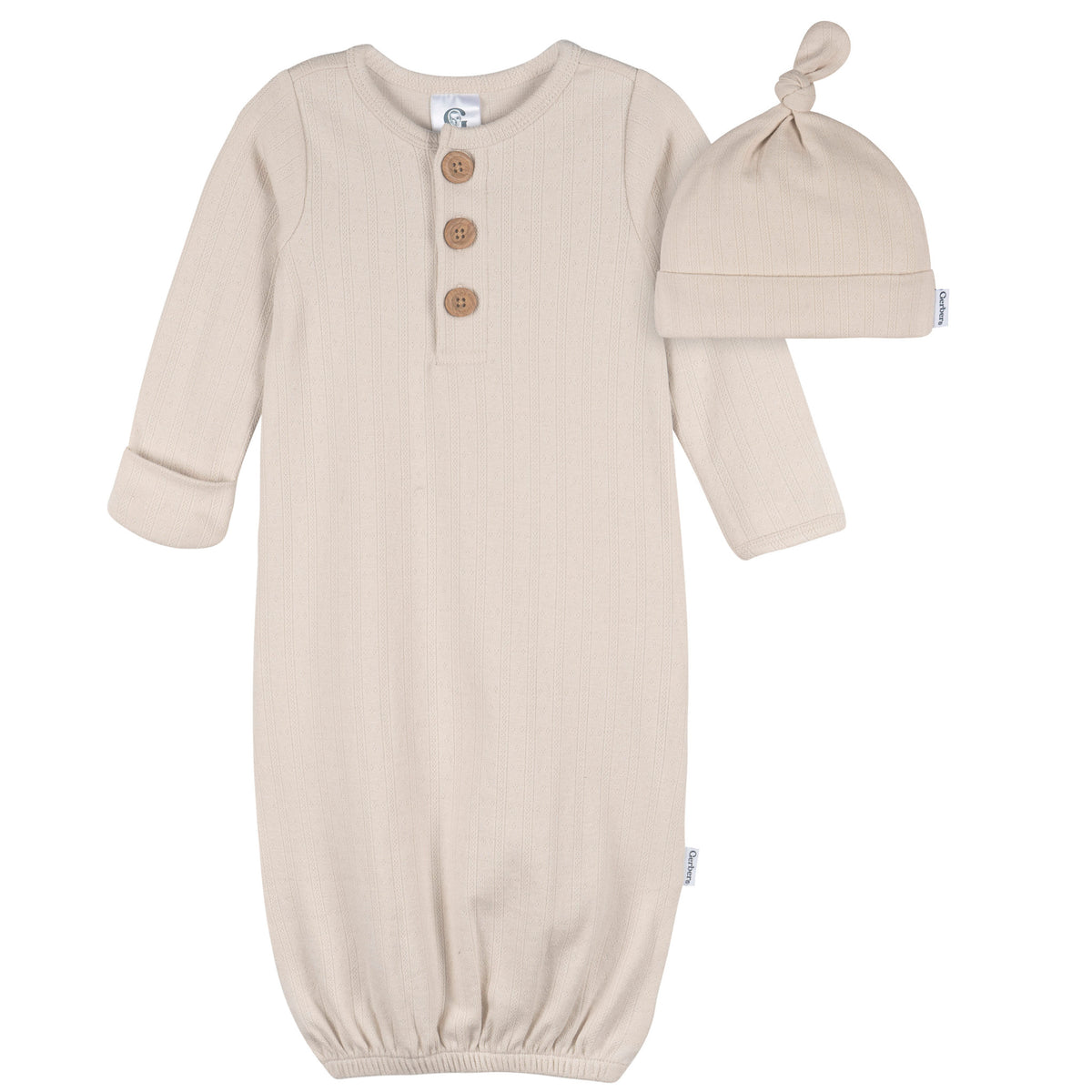 2-Piece Baby Neutral Oat Milk Gown & Hat Set