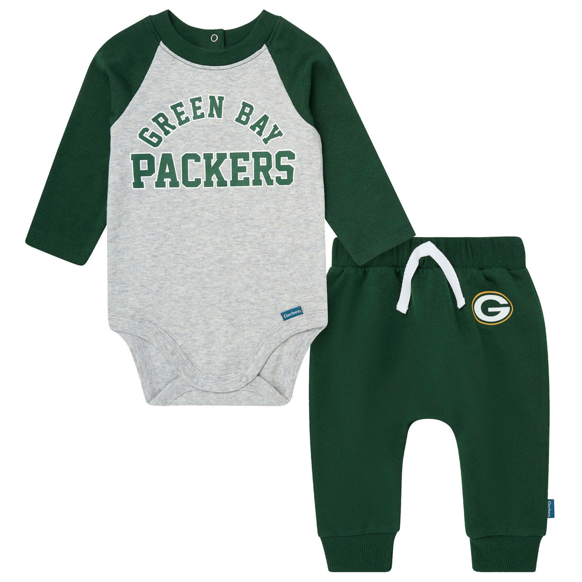 2-Piece Baby Neutral Green Bay Packers Bodysuit and Jogger Set