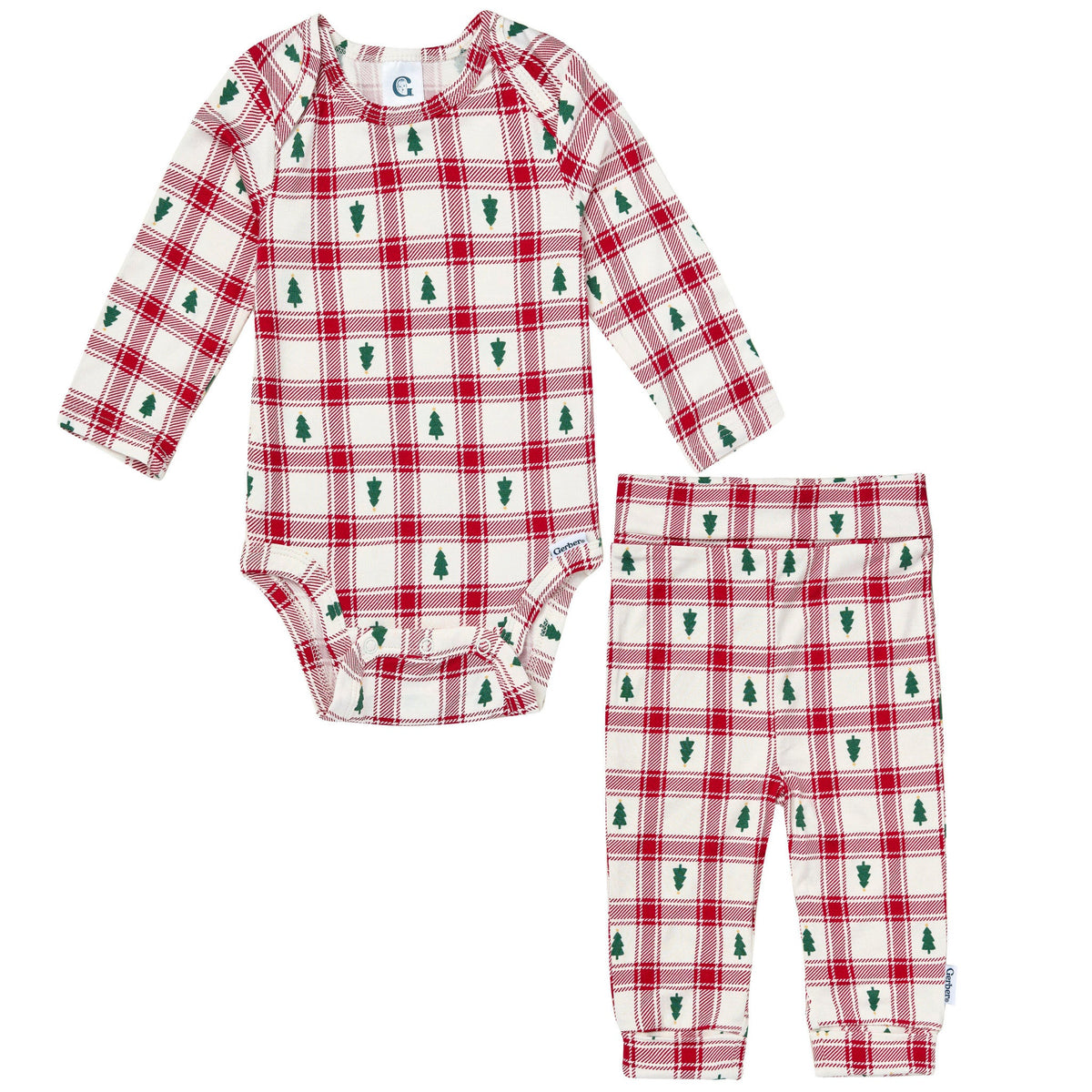 2-Piece Baby Neutral Plaid Tree Onesie® Pant Set-Gerber Childrenswear Wholesale