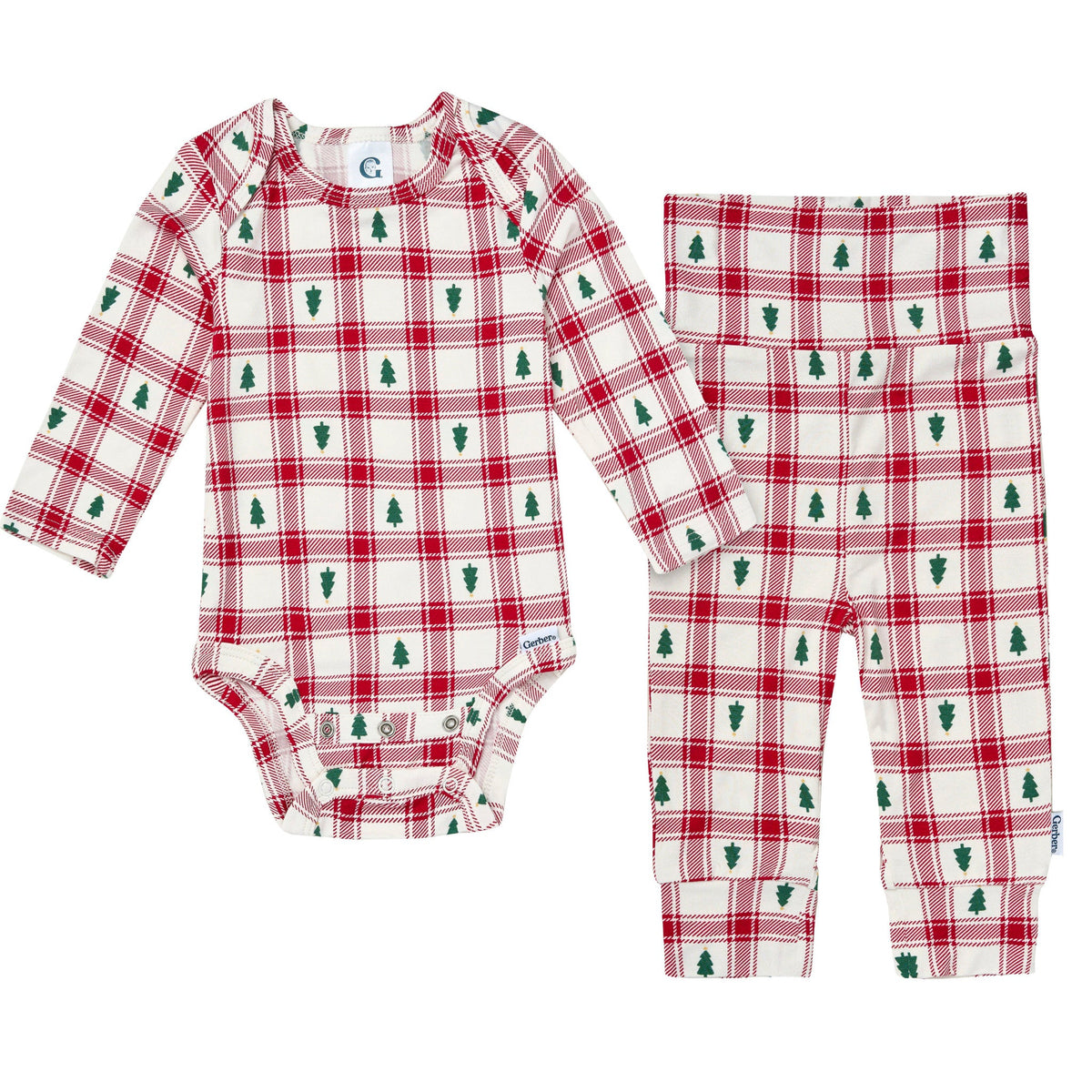2-Piece Baby Neutral Plaid Tree Onesie® Pant Set-Gerber Childrenswear Wholesale