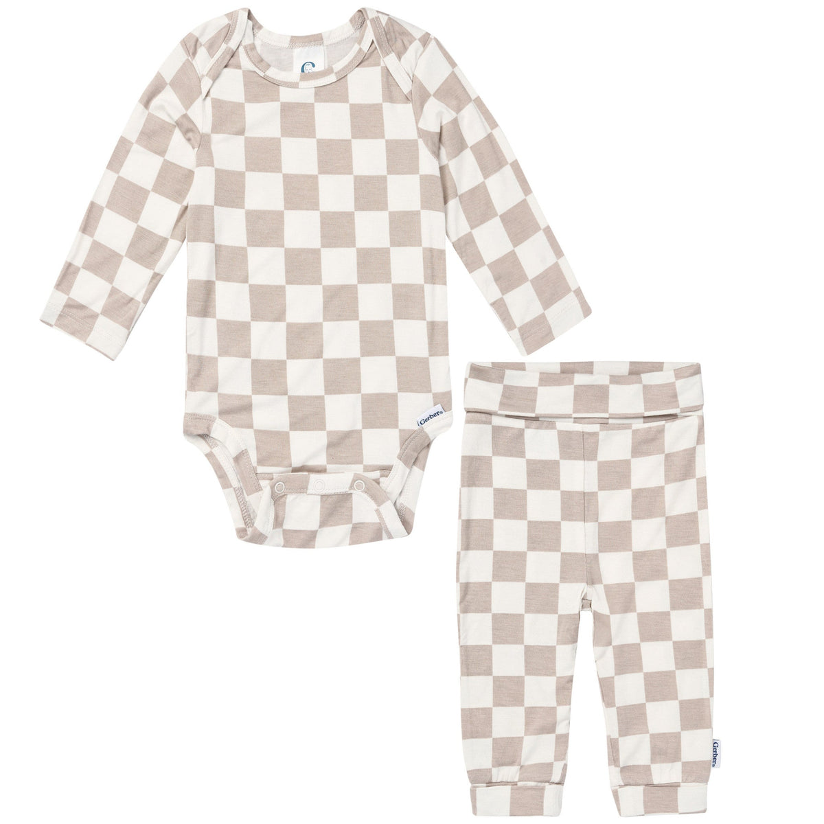 2-Piece Baby Neutral Taupe Check Onesie® Pant Set-Gerber Childrenswear Wholesale