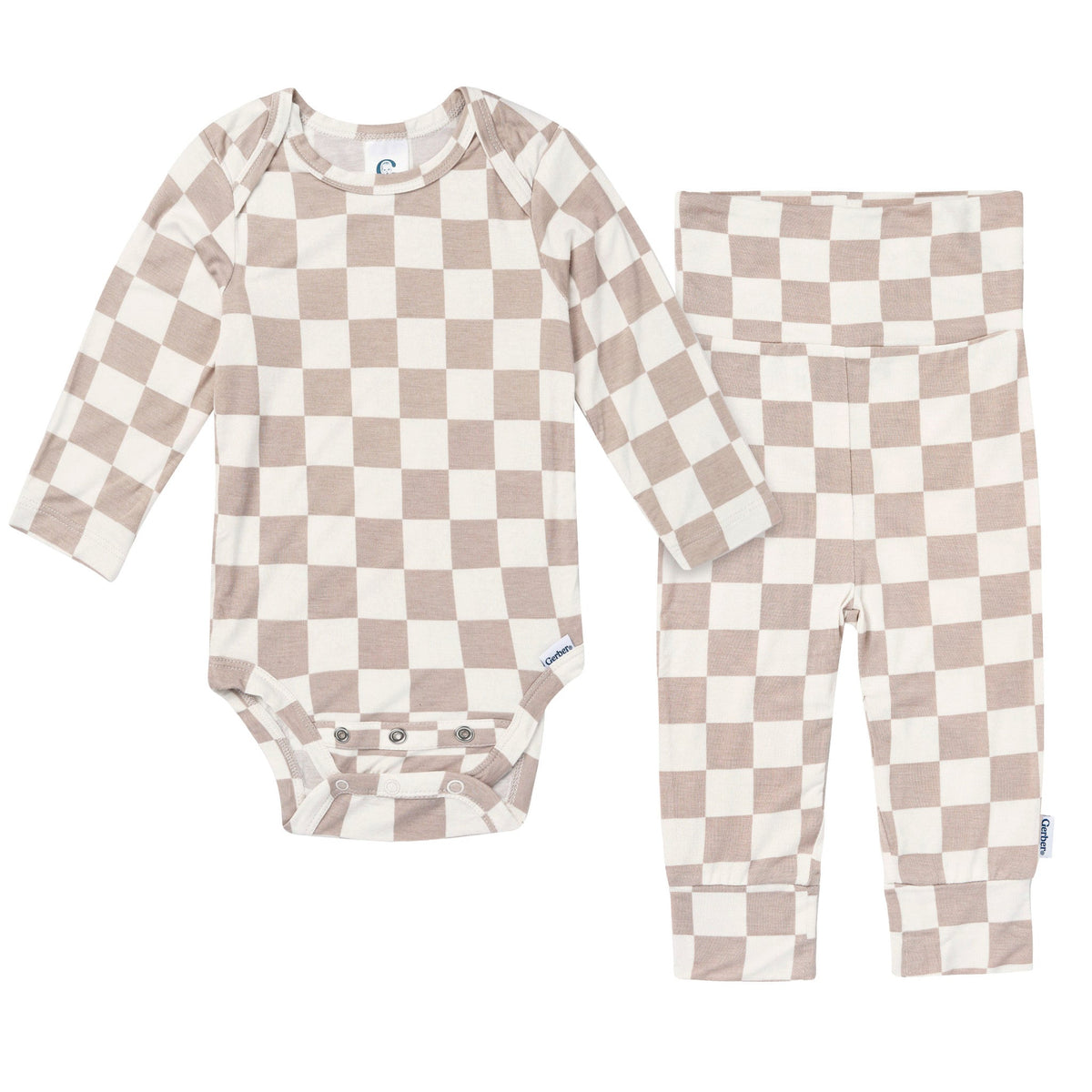 2-Piece Baby Neutral Taupe Check Onesie® Pant Set-Gerber Childrenswear Wholesale