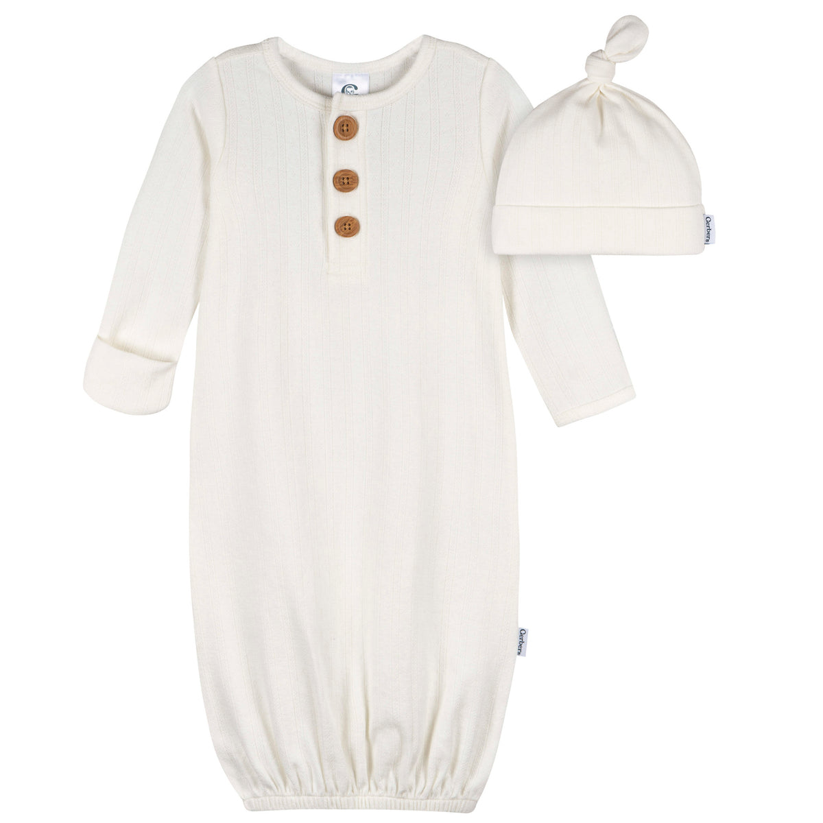 2-Piece Baby Neutral Vanilla Gown & Hat Set