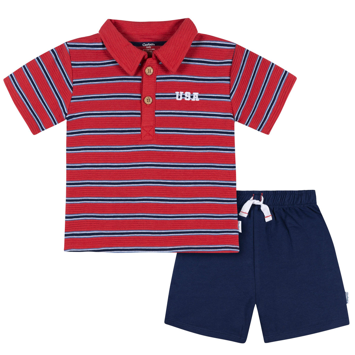 2-Piece Infant & Toddler Boys Red & Blue Polo Shirt and Shorts Set