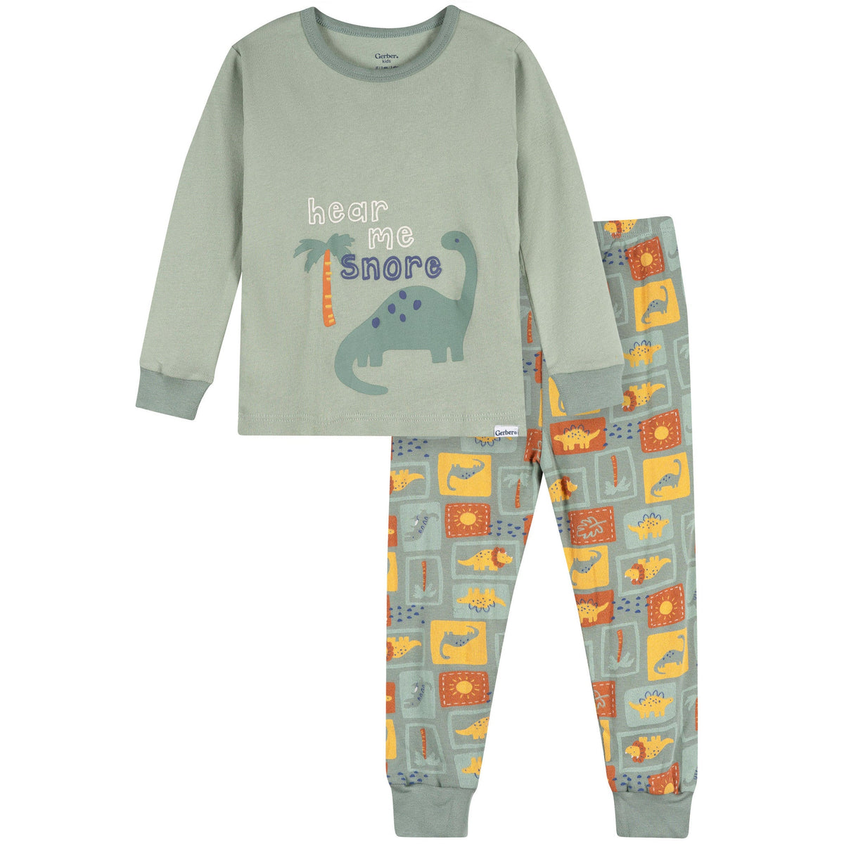 2-Piece Infant & Toddler Boys Green Dino Cotton Pajama Set