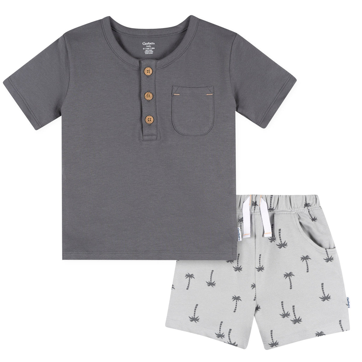 2-Piece Infant & Toddler Boys Grey Henley Top and Shorts Set