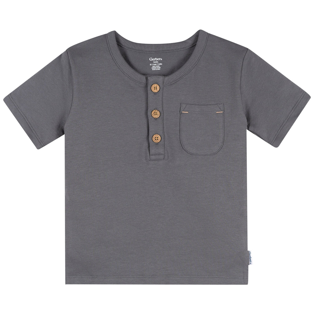 2-Piece Infant & Toddler Boys Grey Henley Top and Shorts Set, view 2