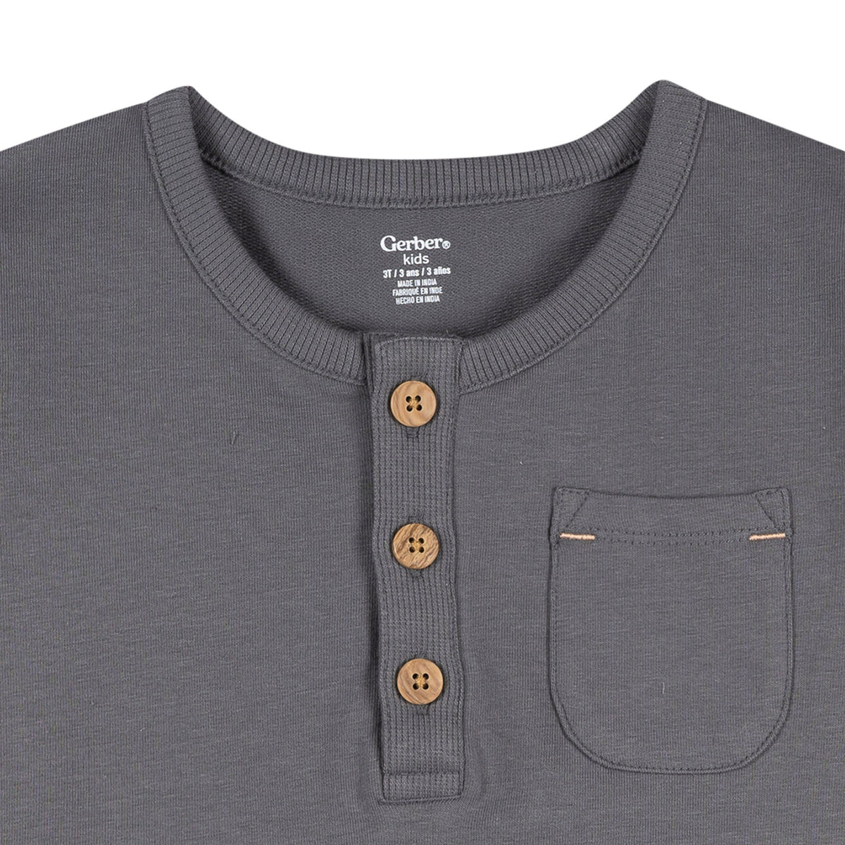 2-Piece Infant & Toddler Boys Grey Henley Top and Shorts Set, view 3