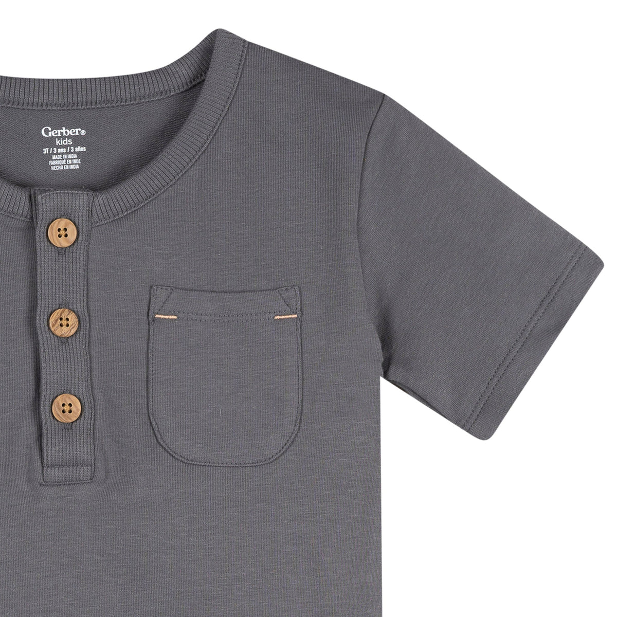 2-Piece Infant & Toddler Boys Grey Henley Top and Shorts Set, view 4