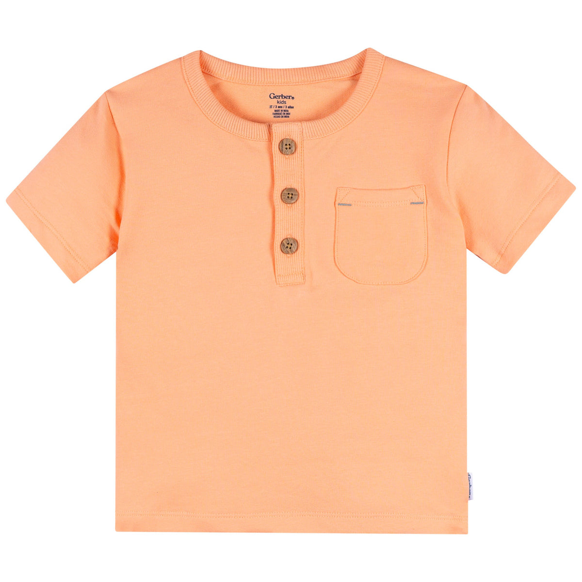 2-Piece Infant & Toddler Boys Peach Henley Top and Shorts Set, view 2