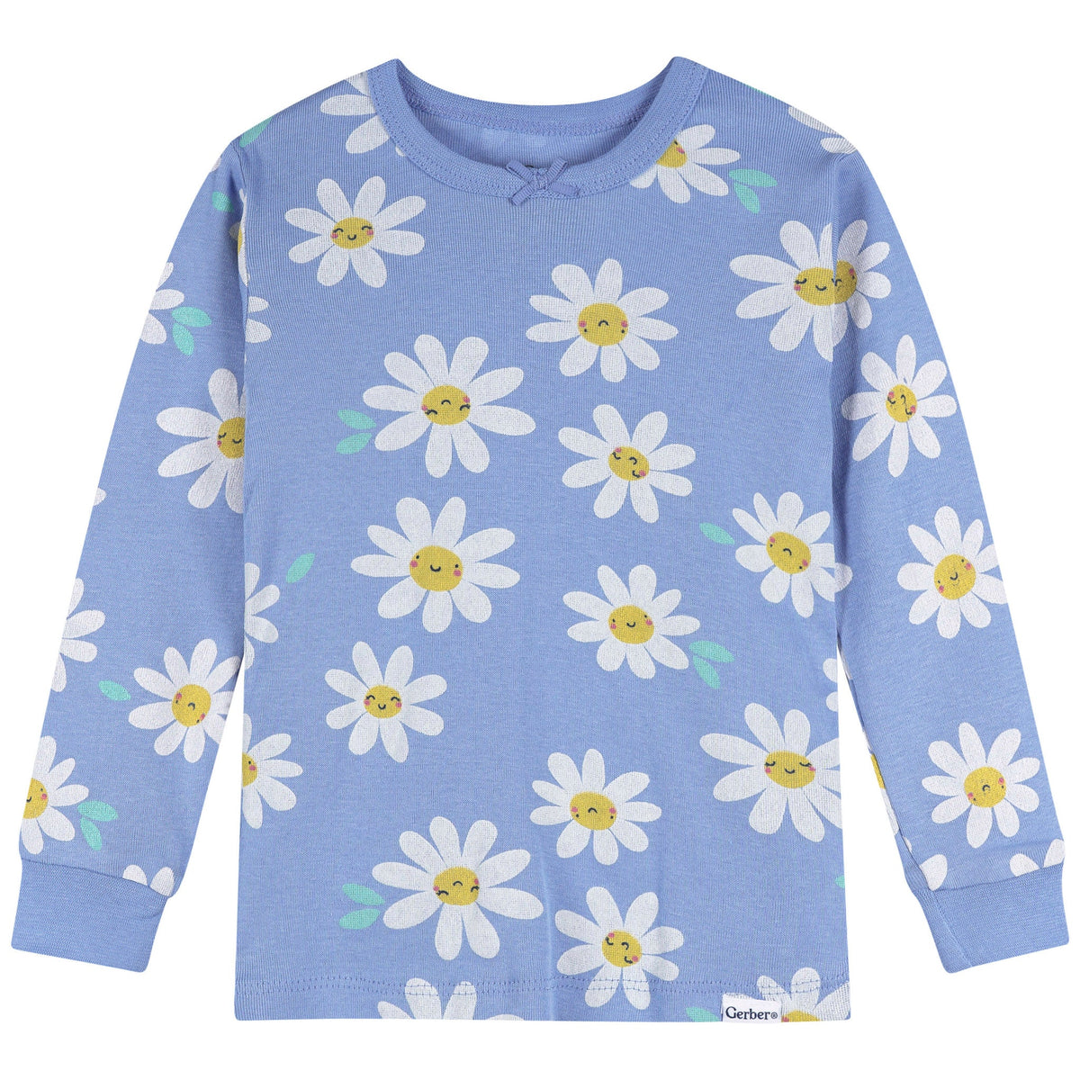 2-Piece Infant & Toddler Girls Blue Daisies Cotton Pajama Set, view 2