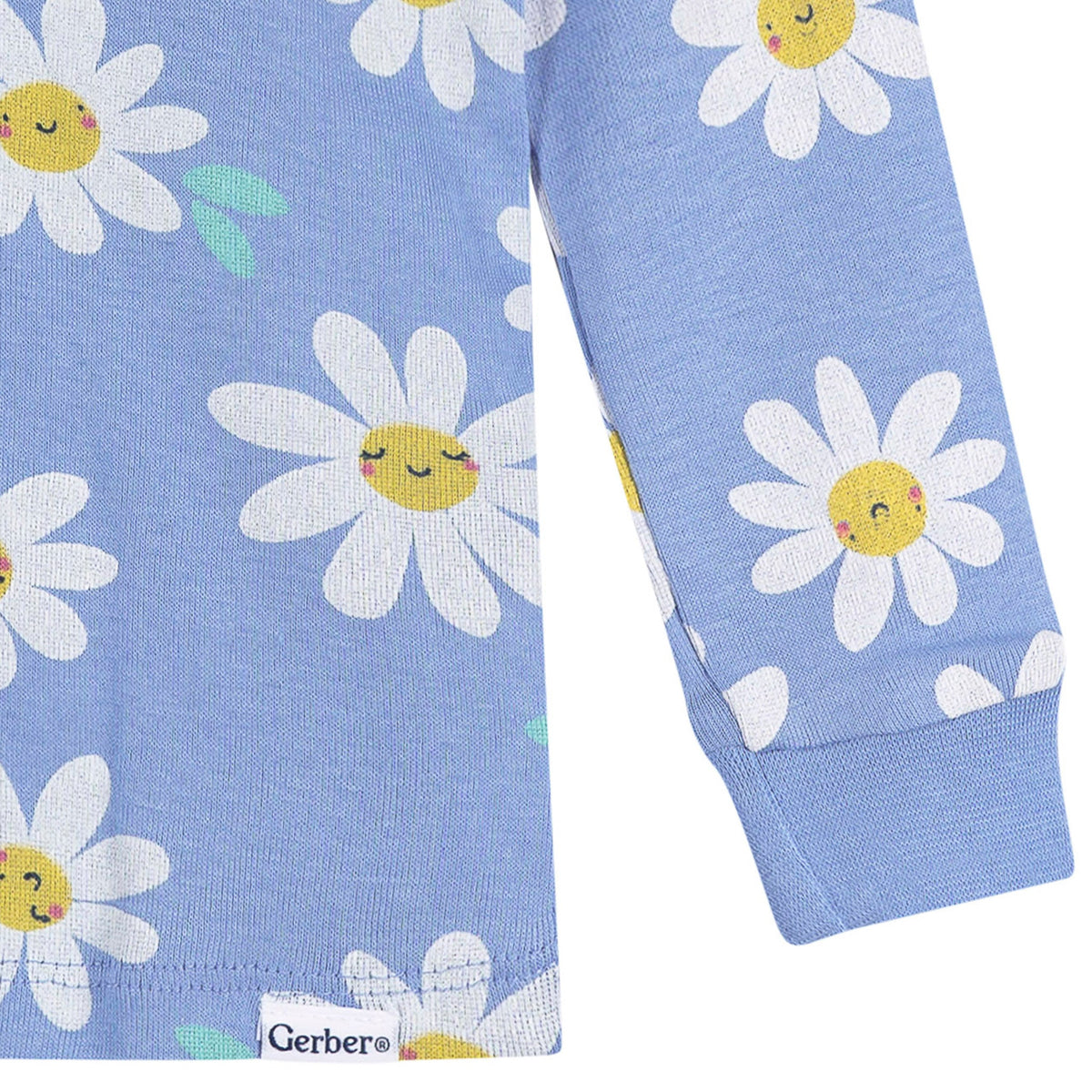 2-Piece Infant & Toddler Girls Blue Daisies Cotton Pajama Set, view 4