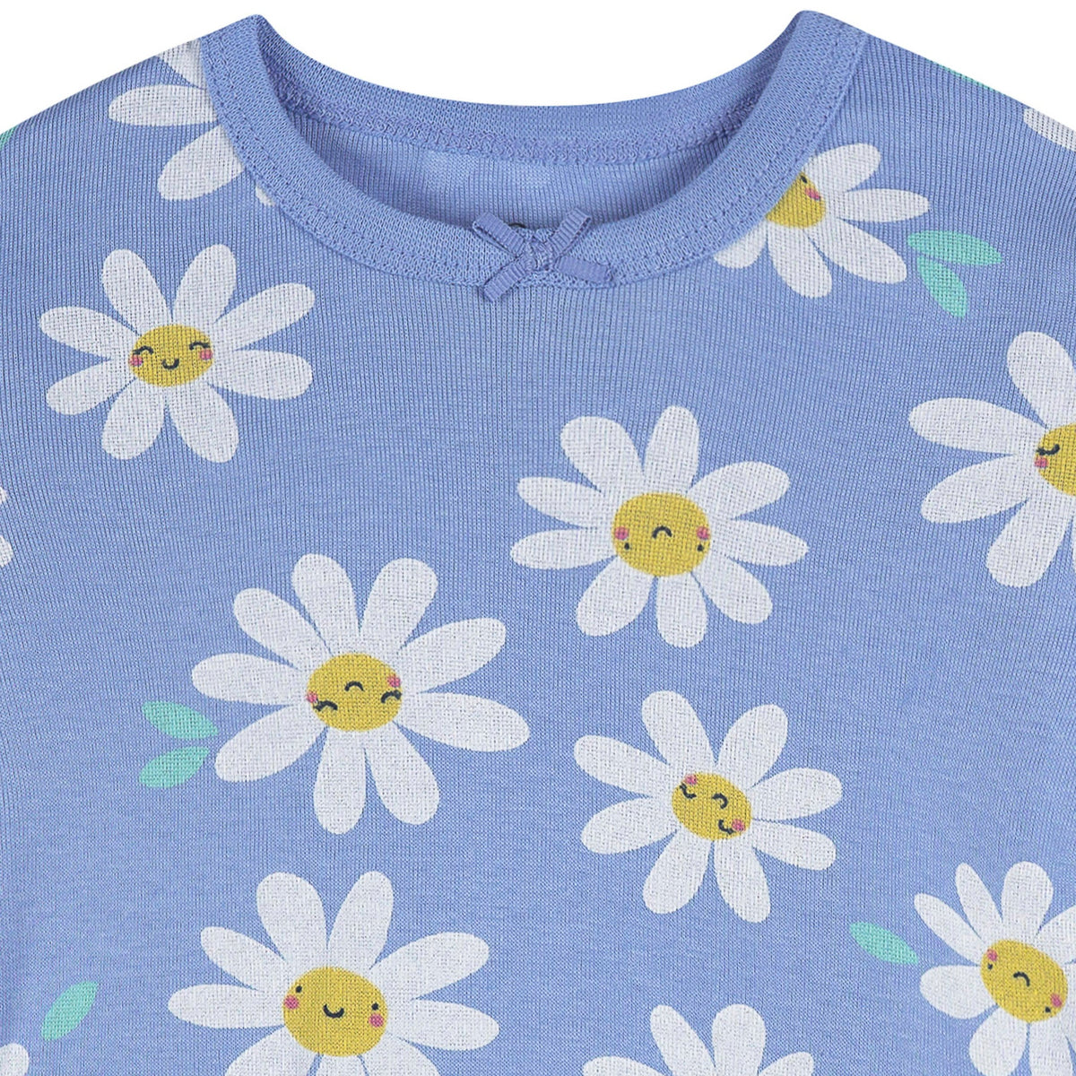 2-Piece Infant & Toddler Girls Blue Daisies Cotton Pajama Set, view 3
