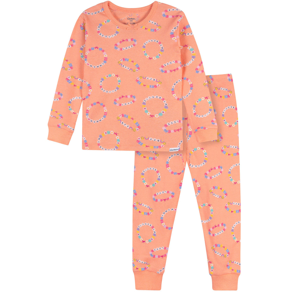2-Piece Infant & Toddler Girls Peach Bracelets Cotton Pajama Set