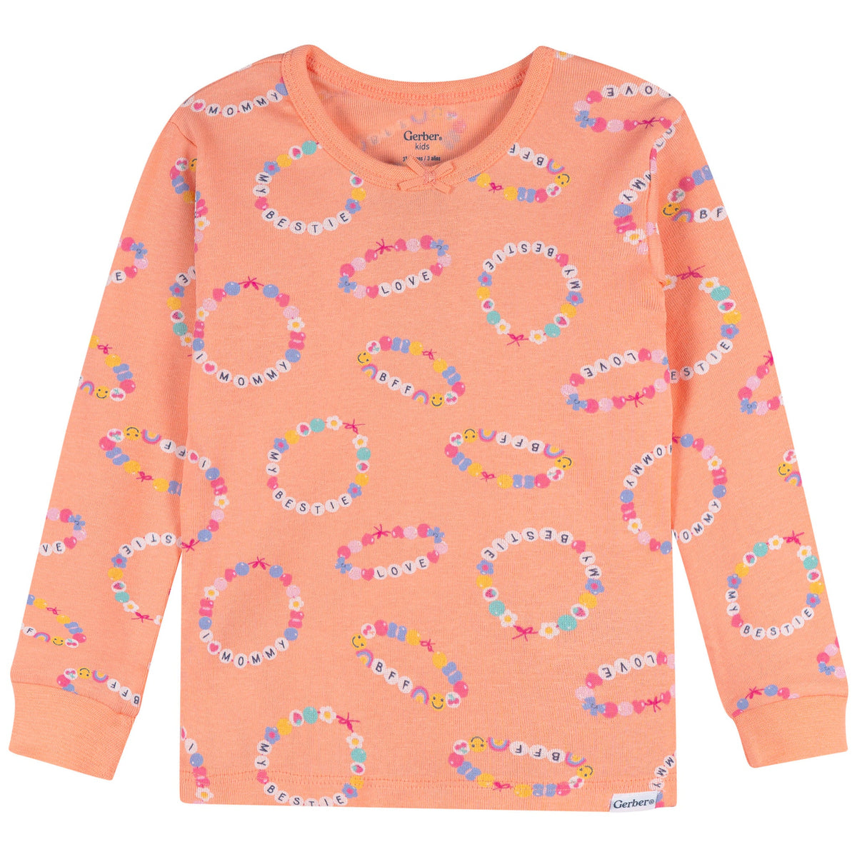 2-Piece Infant & Toddler Girls Peach Bracelets Cotton Pajama Set, view 2
