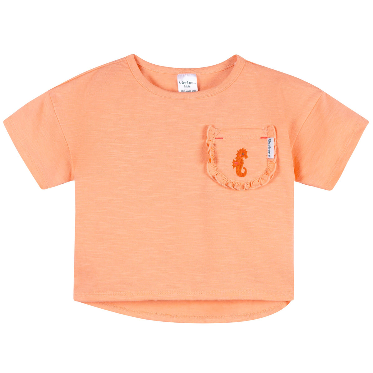 2-Piece Infant & Toddler Girls Peach Pocket Tee and Shorts Set, view 2