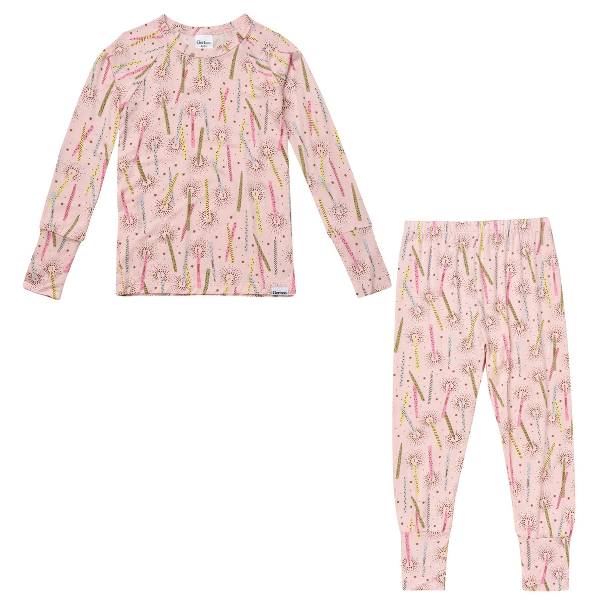 2-Piece Infant & Toddler Girls Pink Candle Tight Fitting Pajamas-Gerber Childrenswear Wholesale