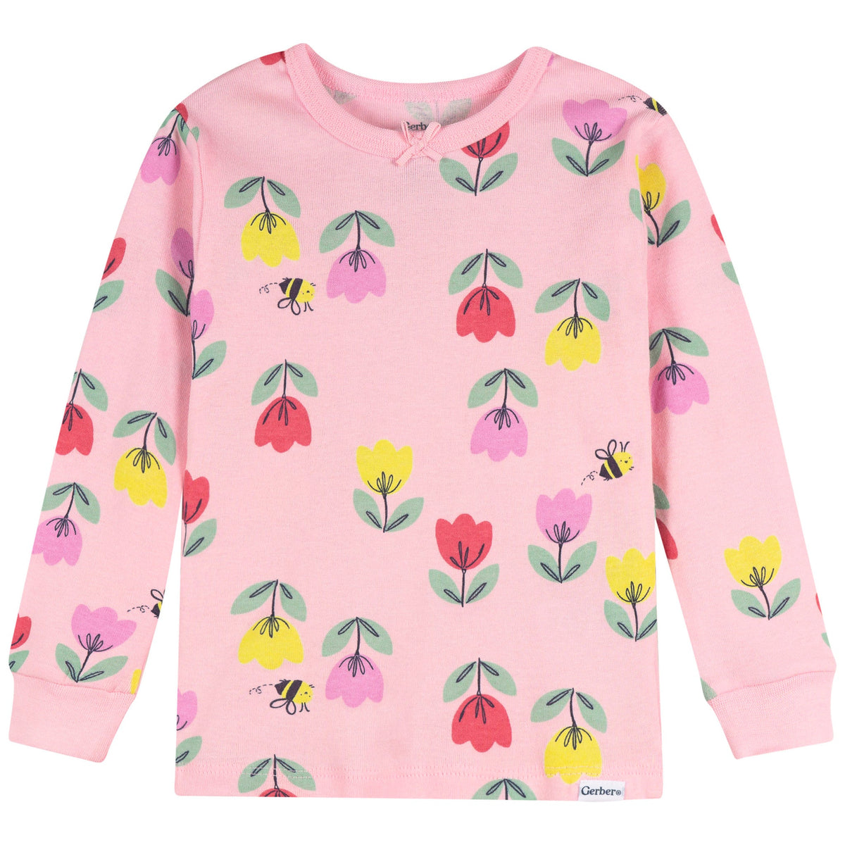 2-Piece Infant & Toddler Girls Pink Tulips Cotton Pajama Set, view 2