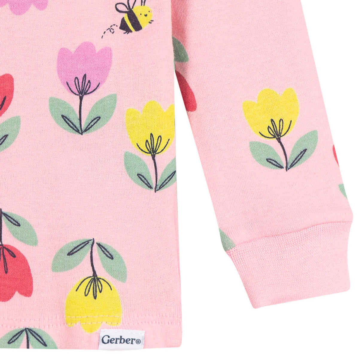 2-Piece Infant & Toddler Girls Pink Tulips Cotton Pajama Set, view 4