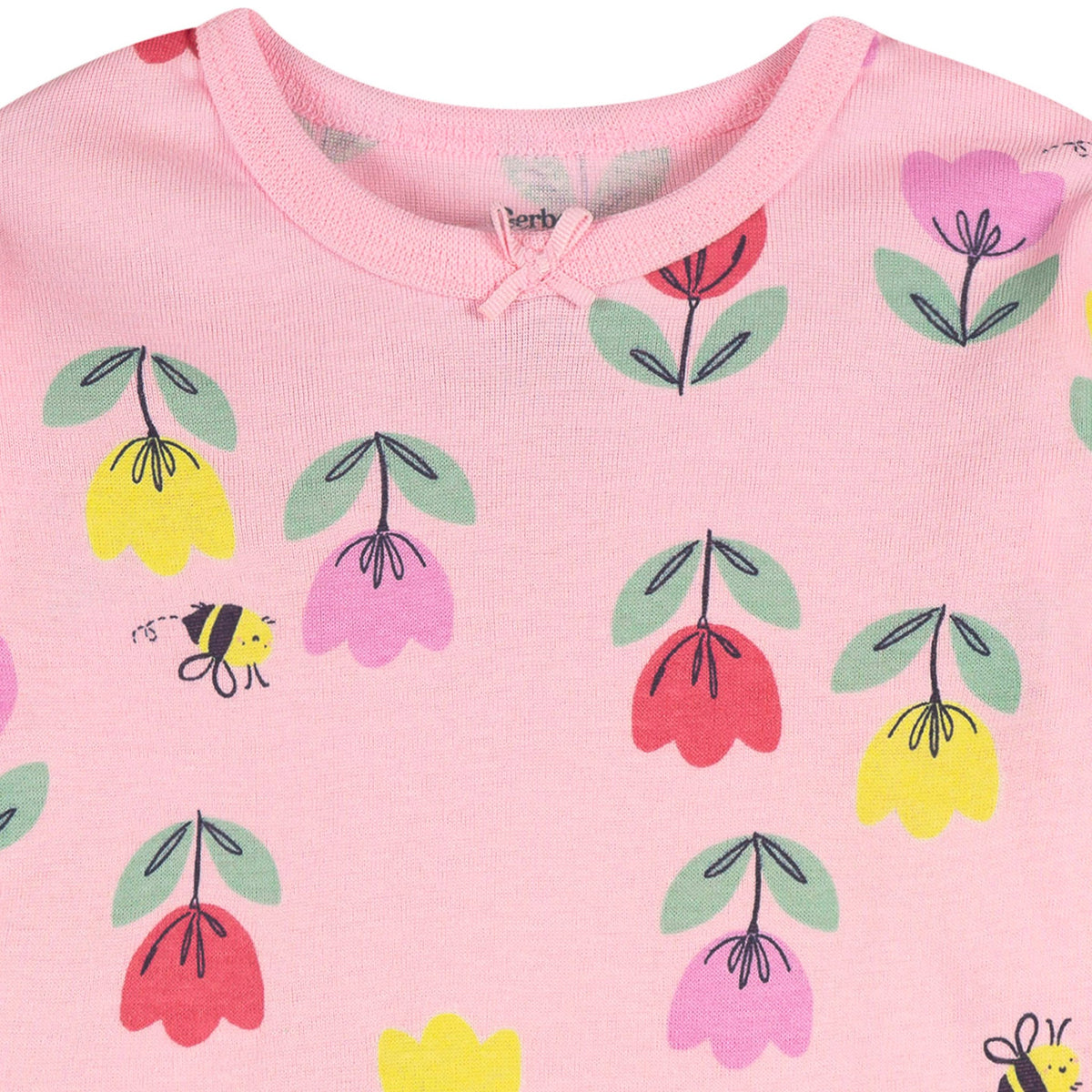 2-Piece Infant & Toddler Girls Pink Tulips Cotton Pajama Set, view 3