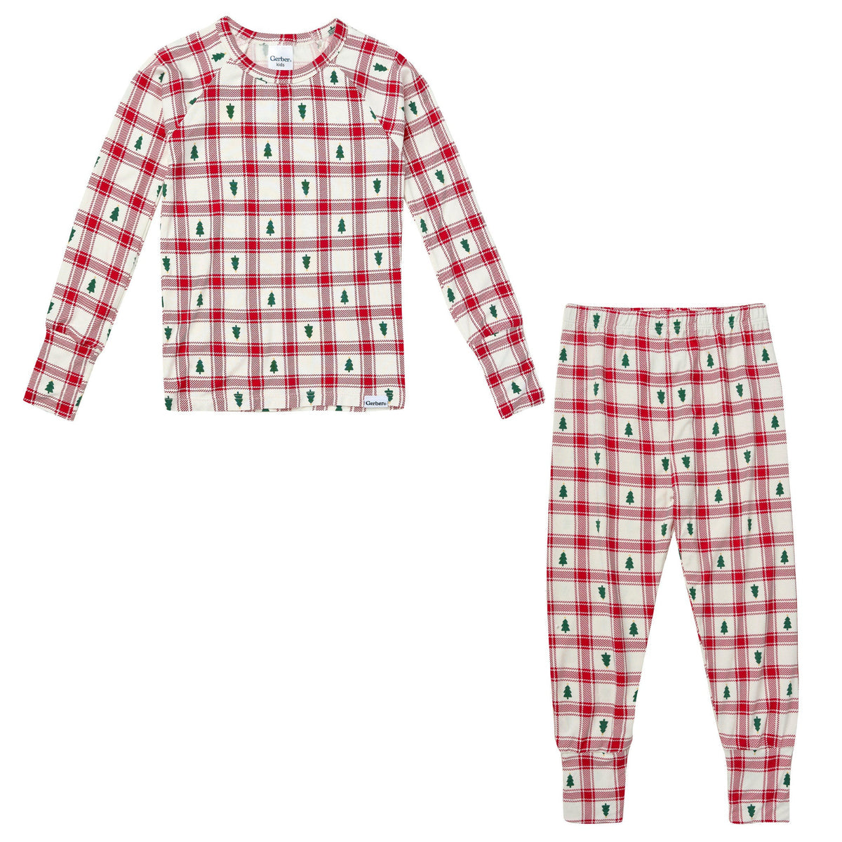 2-Piece Infant & Toddler Neutral Plaid Tree Tight Fitting Pajamas-Gerber Childrenswear Wholesale