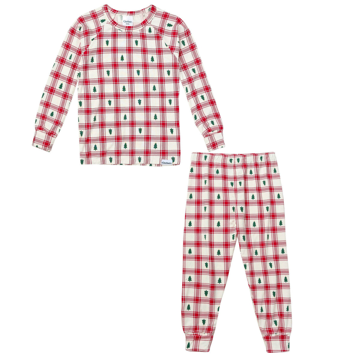 2-Piece Infant & Toddler Neutral Plaid Tree Tight Fitting Pajamas-Gerber Childrenswear Wholesale