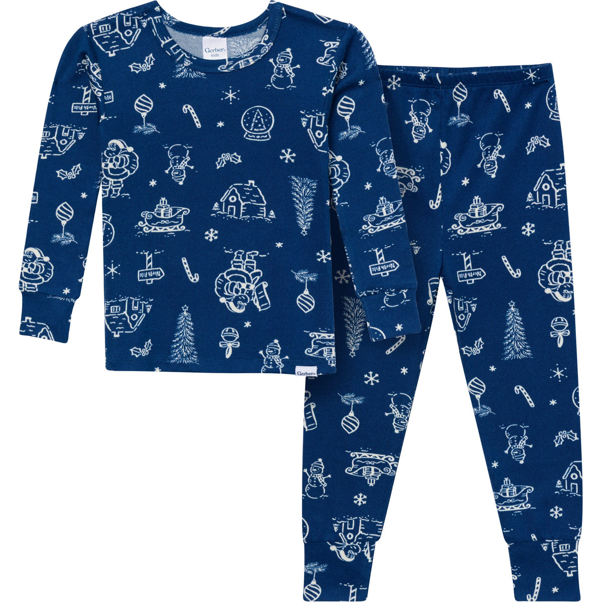 2-Piece Kids Neutral Navy Toile Pajamas-Gerber Childrenswear Wholesale