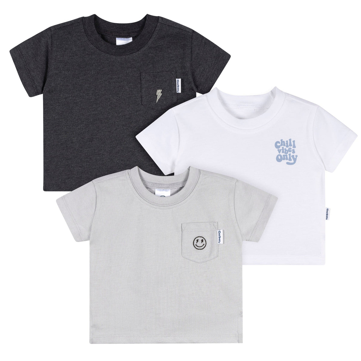 3-Pack Baby & Toddler Boys Black, Gray and White Short Sleeve T-Shirts