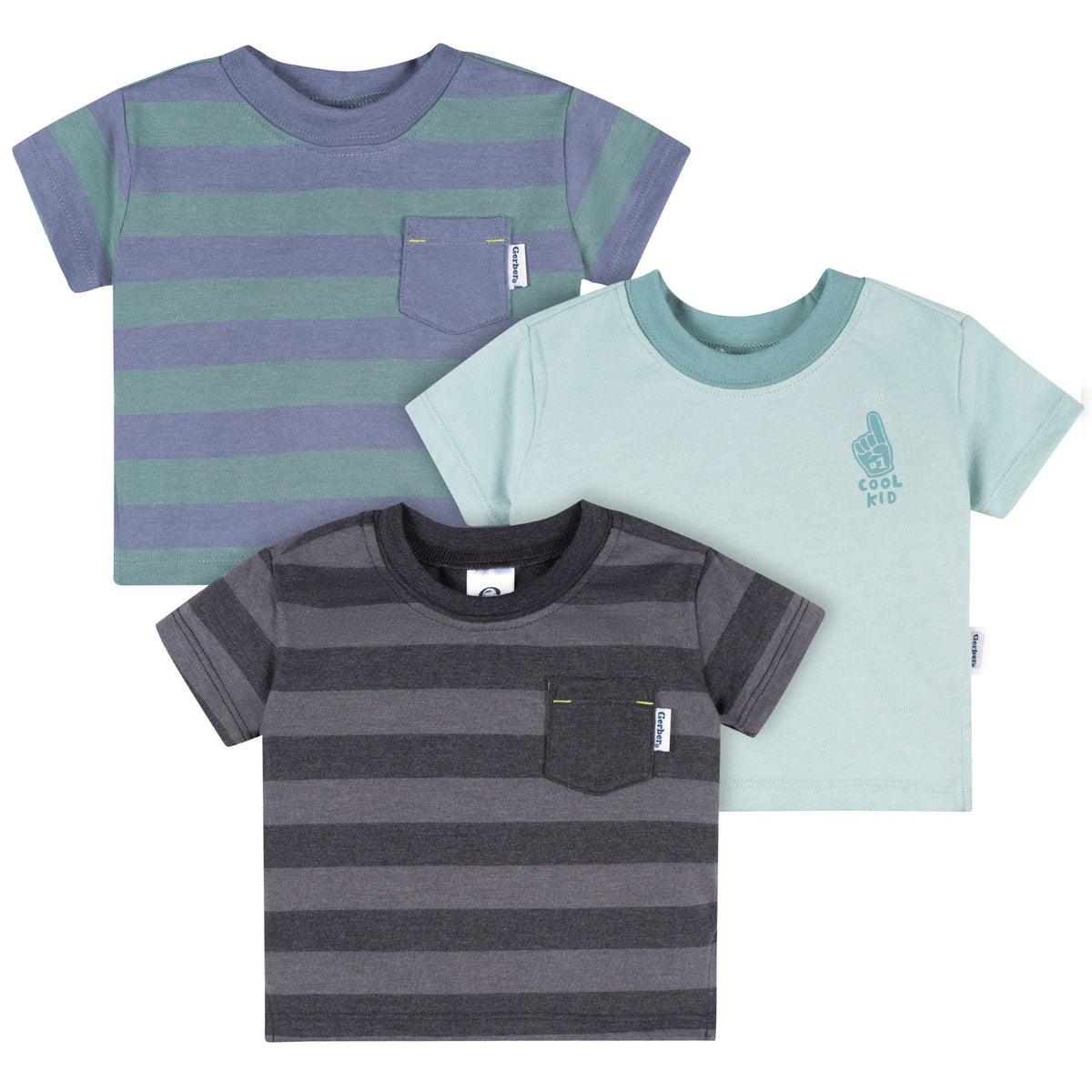 3-Pack Baby & Toddler Boys Blue and Gray Short Sleeve T-Shirts