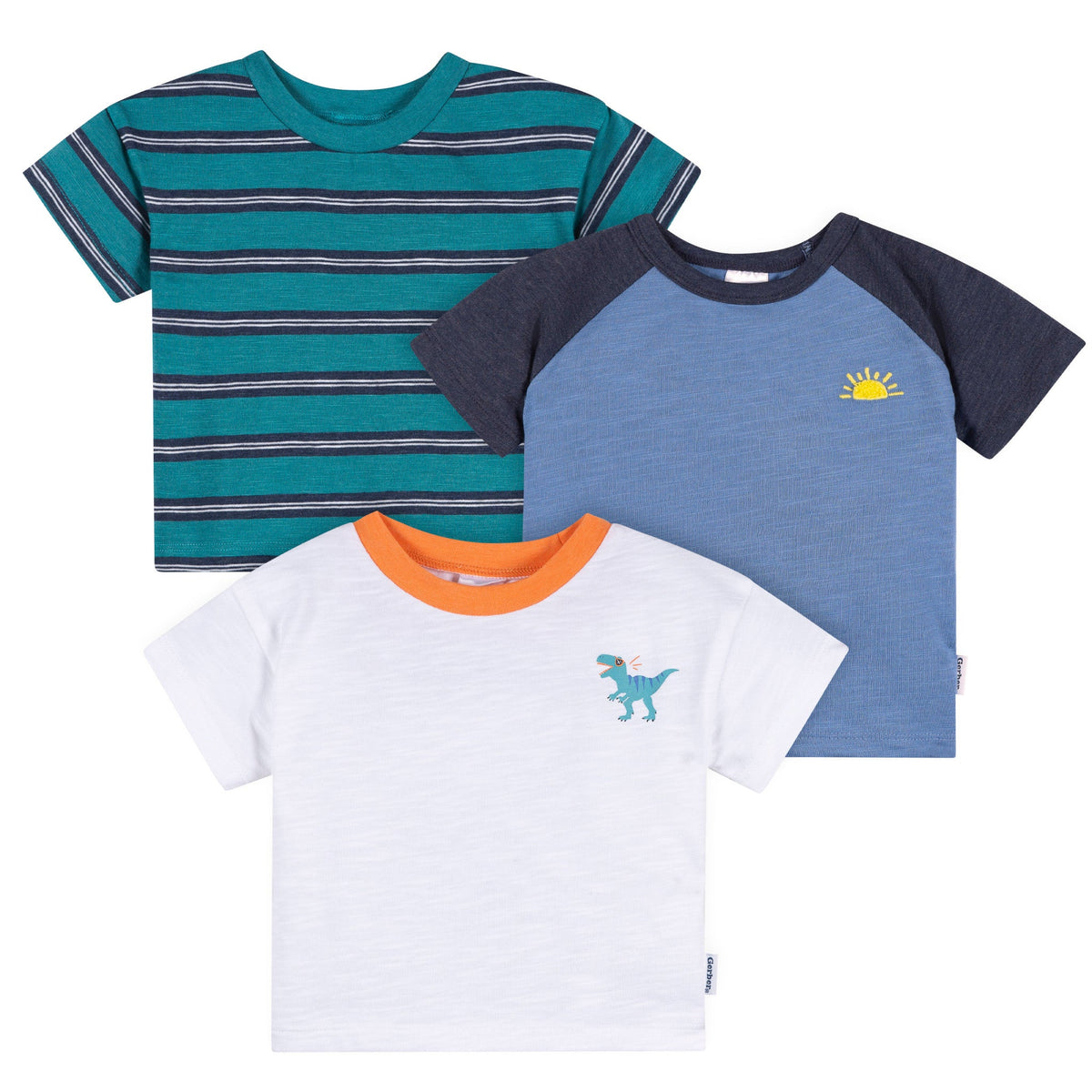 3-Pack Baby & Toddler Boys Blue, Green and White Short Sleeve T-Shirts