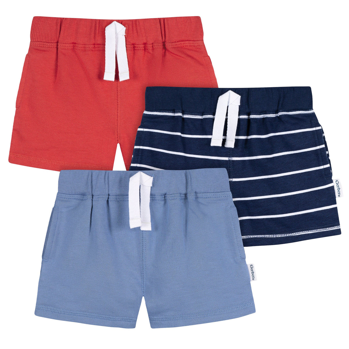 3-Pack Baby & Toddler Boys Blue & Red Knit Shorts-Gerber Childrenswear Wholesale
