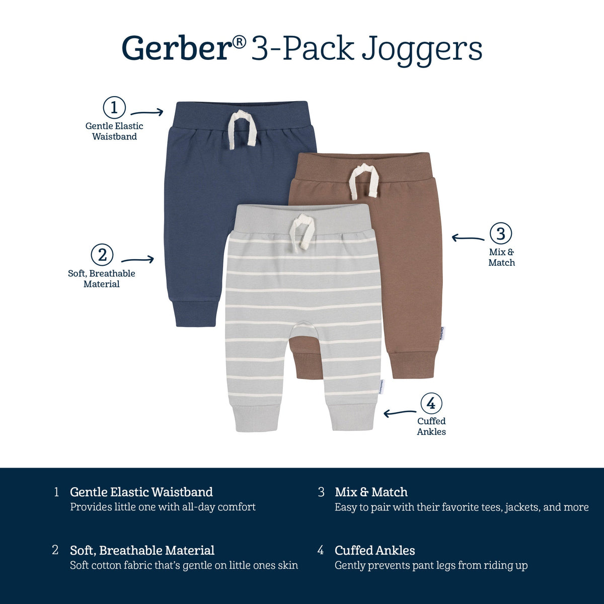 3-Pack Baby & Toddler Boys Leafless Tree Jogger Pants, view 8