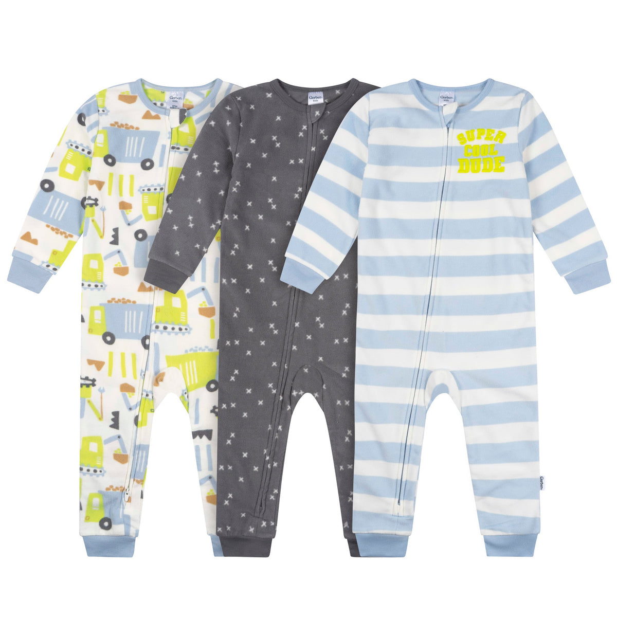 3-Pack Infant & Toddler Boys Trucks Footless Fleece Pajamas-Gerber Childrenswear Wholesale