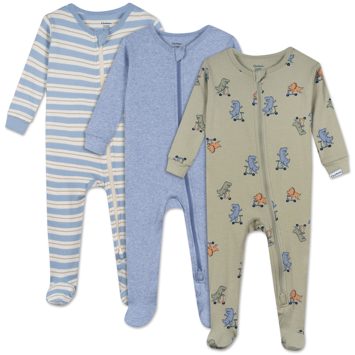 3-Pack Baby & Toddler Boys Dino Snug Fit Footed Pajamas