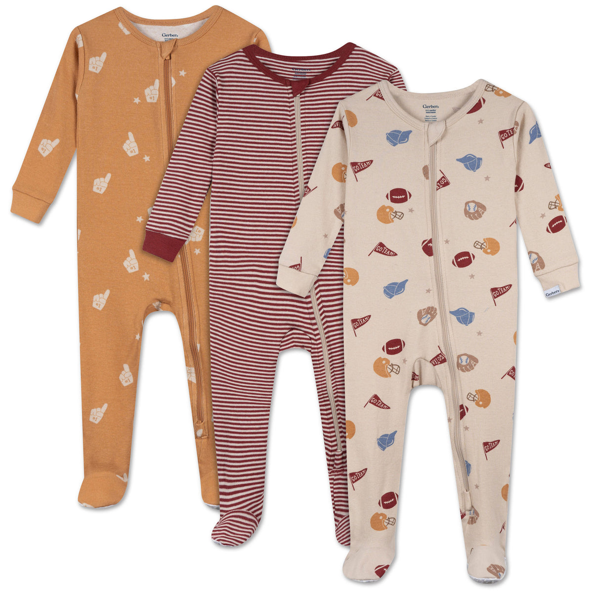 3-Pack Baby & Toddler Boys Sports Snug Fit Footed Pajamas