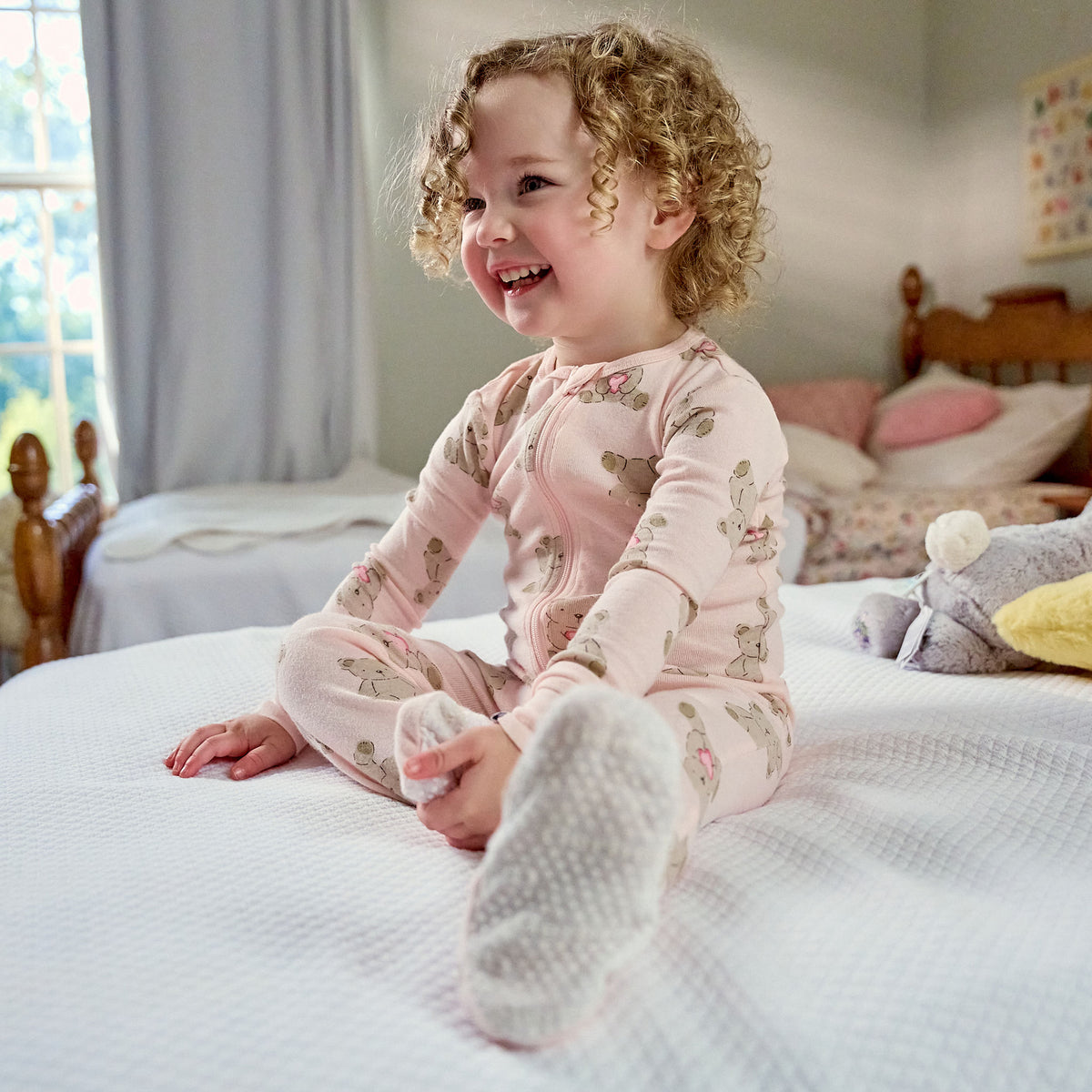 3-Pack Baby & Toddler Girls Bears Snug Fit Footed Pajamas