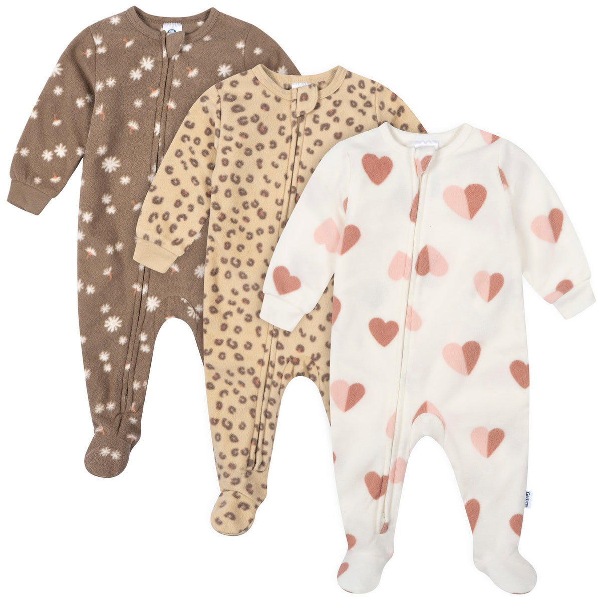3-Pack Baby & Toddler Girls Hearts Footed Fleece Pajamas-Gerber Childrenswear Wholesale