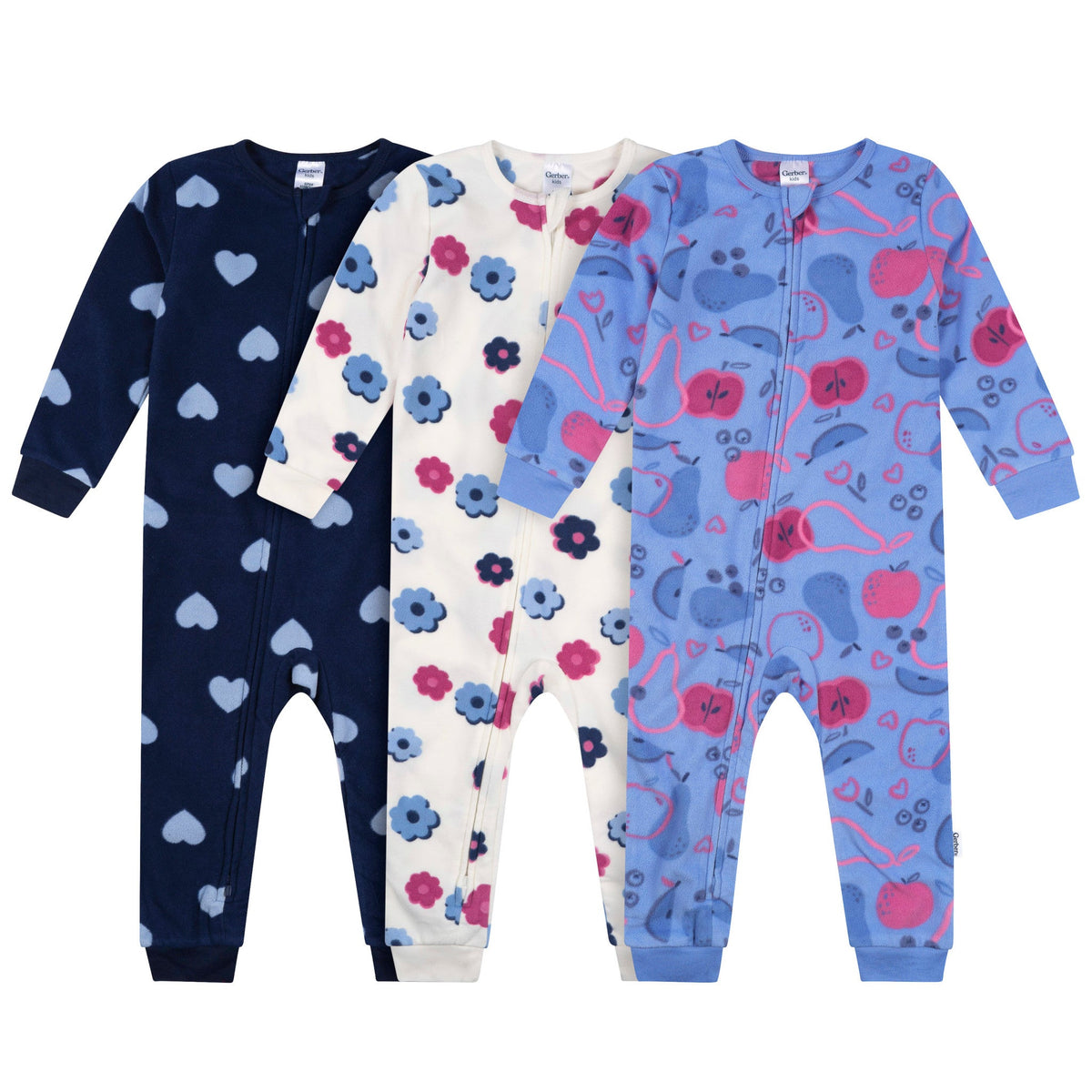 3-Pack Infant & Toddler Girls Hearts Footless Fleece Pajamas-Gerber Childrenswear Wholesale