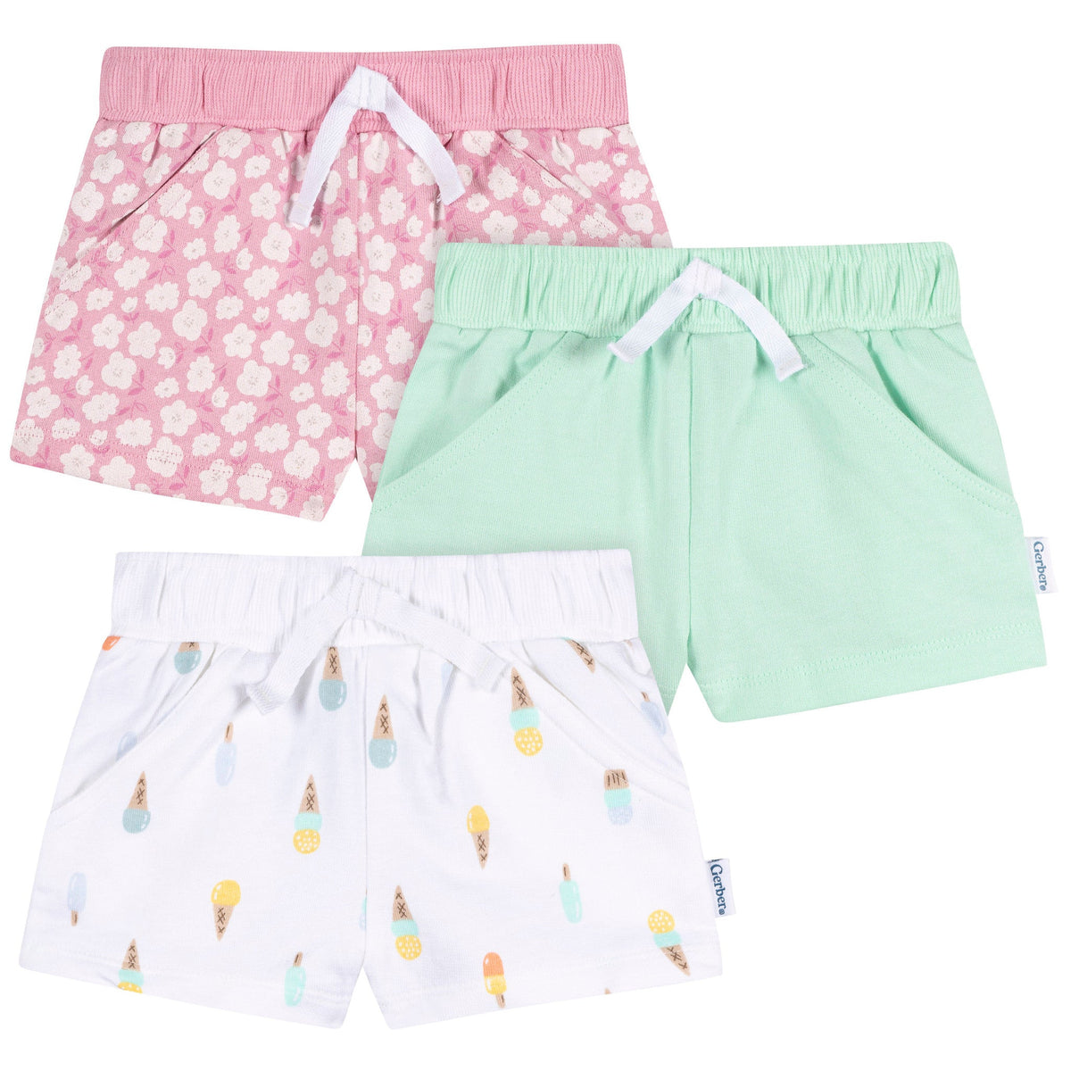 3-Piece Baby & Toddler Girls Ice Cream Knit Shorts-Gerber Childrenswear Wholesale