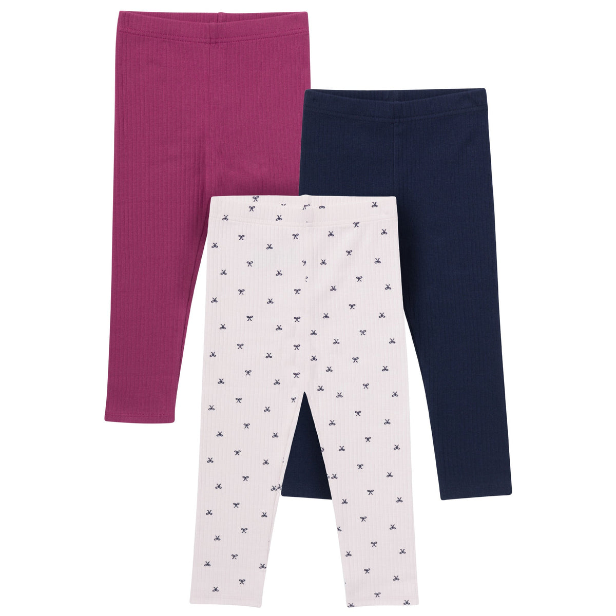 3-Pack Baby & Toddler Girls Pink Bows, Blue & Purple Textured Leggings