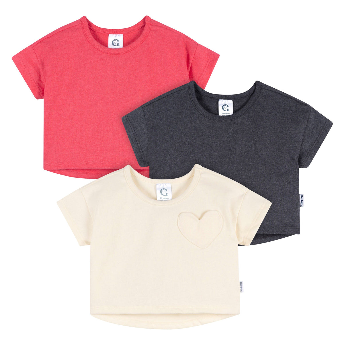 3-Pack Baby & Toddler Girls Pink, Gray and White Short Sleeve Shirts