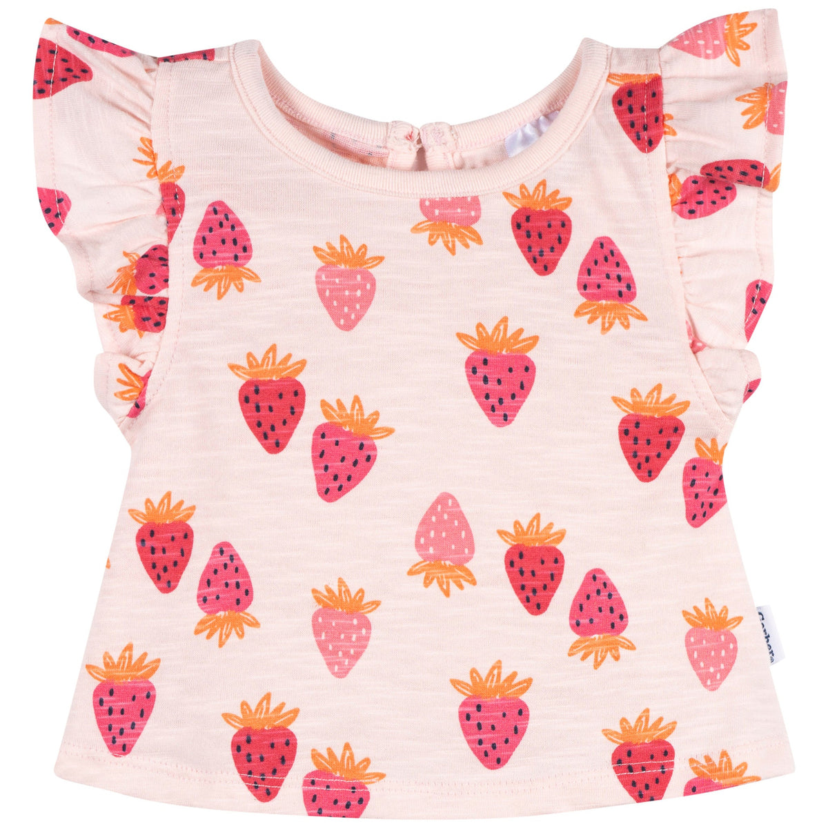 3-Pack Baby & Toddler Girls Pink Strawberries Short Sleeve Shirts, view 3