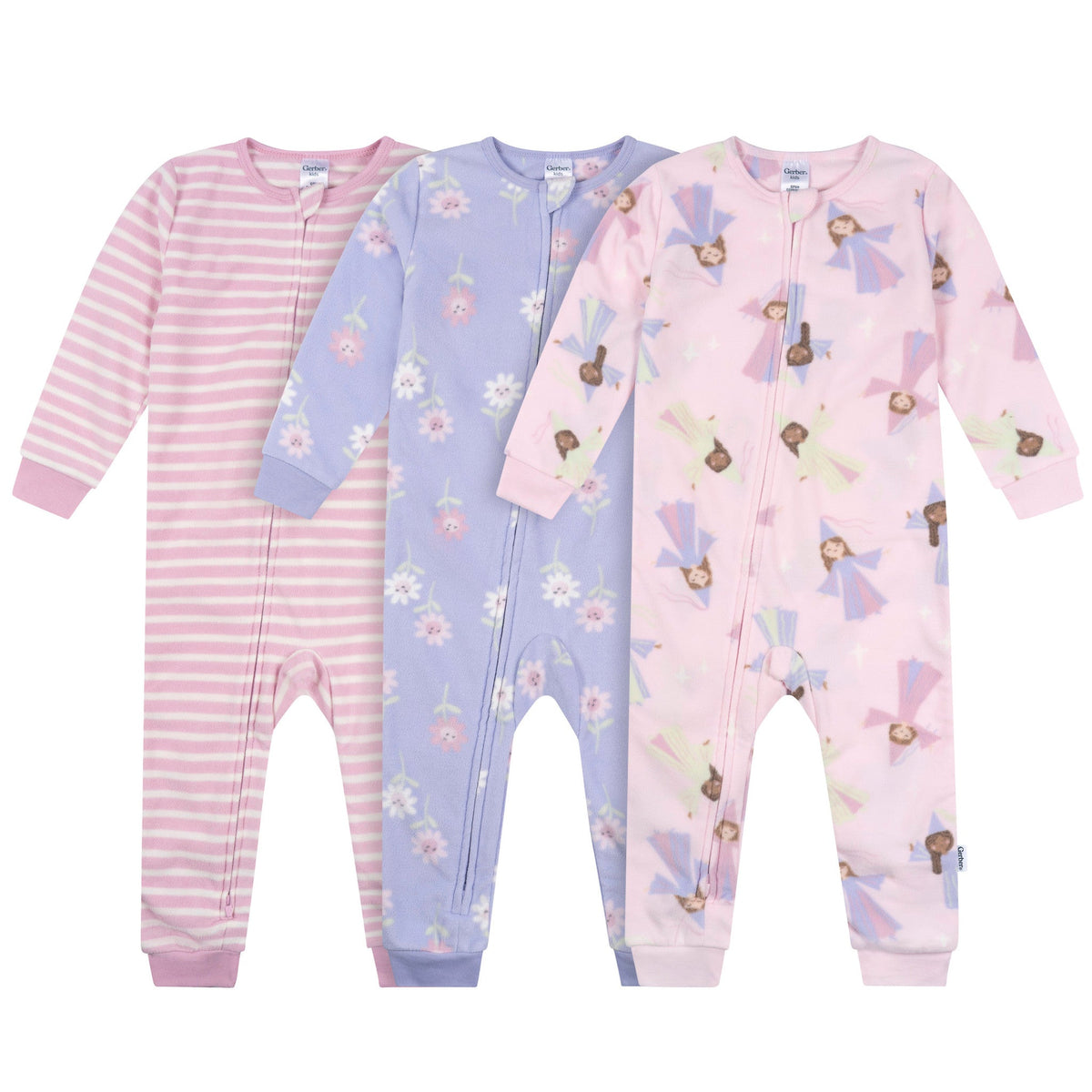 3-Pack Infant & Toddler Girls Princess Footless Fleece Pajamas-Gerber Childrenswear Wholesale