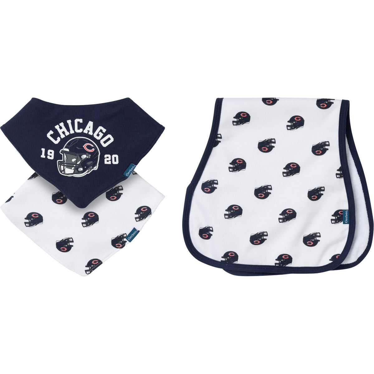 3-Pack Baby Neutral Chicago Bears Bibs and Burp Cloth Set